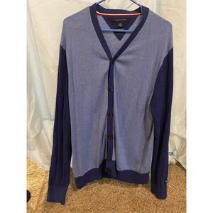 Tommy Hilfiger Men's Blue Cardigan Sweater Sz‎ L Button-Down Front preppy tennis